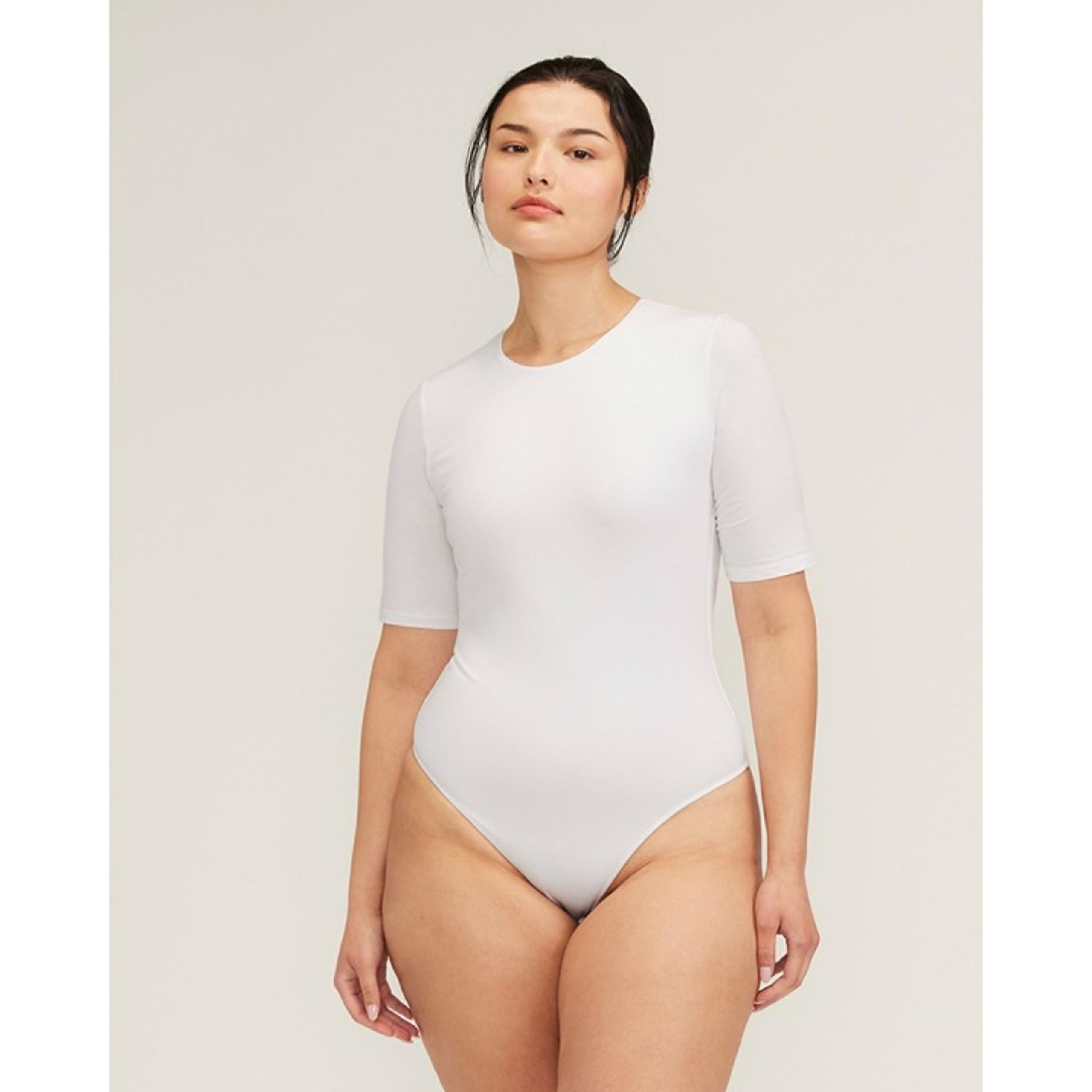 Everlane Womens The Short-Sleeve Crew Neck Bodysuit White Thong XS