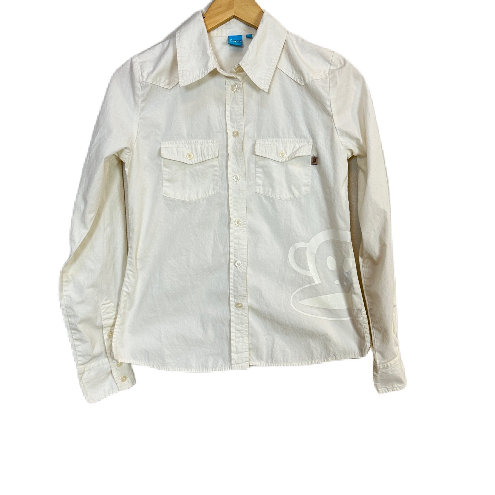 Paul Frank Y2K Cream Cotton Solid Monkey Logo Button Down Women’s Sz Medium