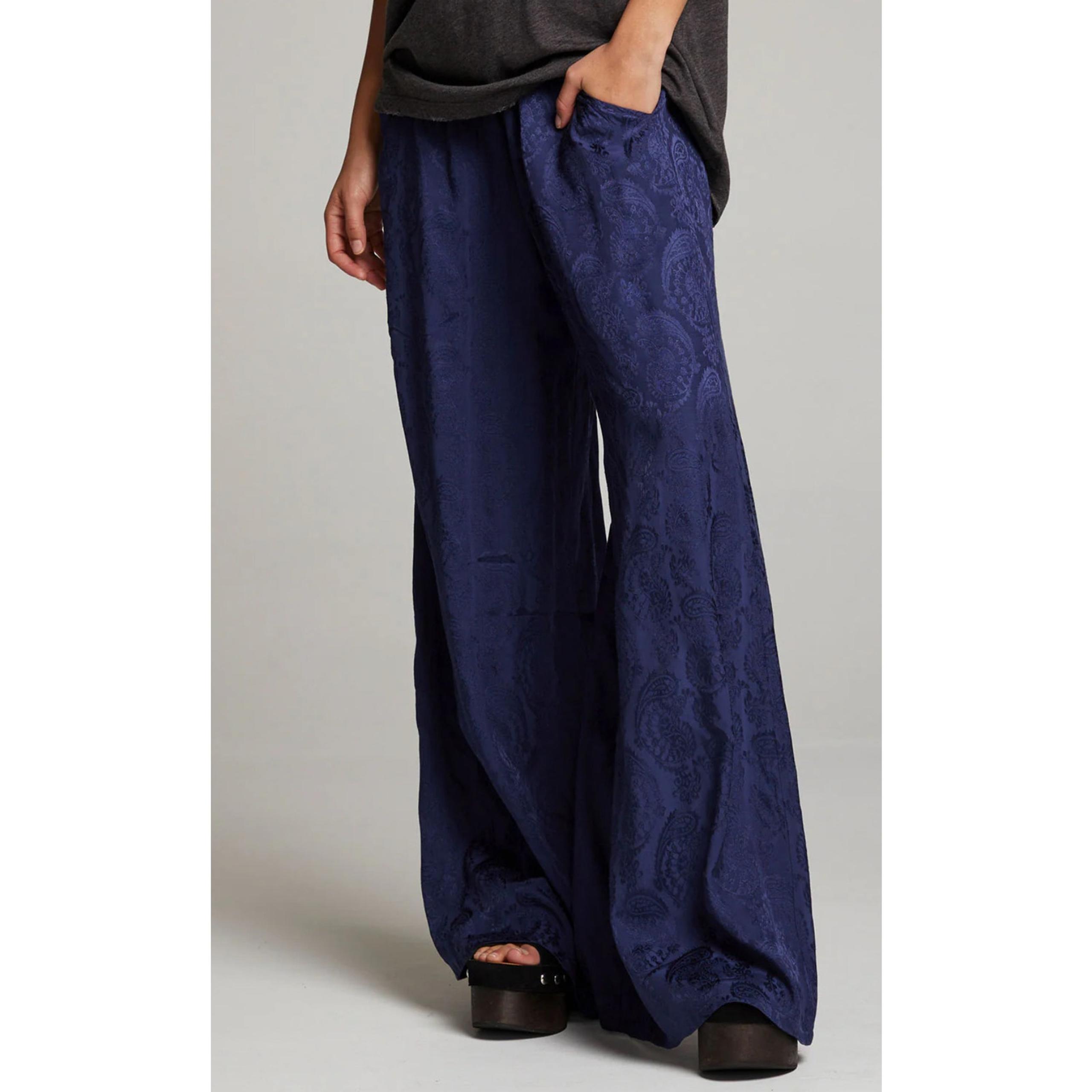 Anthropologie Jacquard Navy Floral Wide Leg Pants Women’s 10 Bohemian High Rise