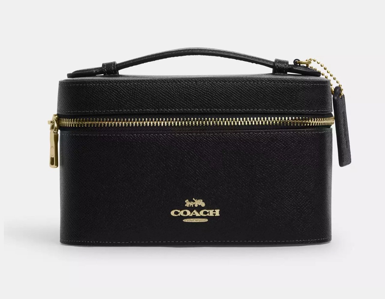 NWT COACH Cosmetic Case in Black Crossgrain Leather Gold Hardware AUTHENTIC New