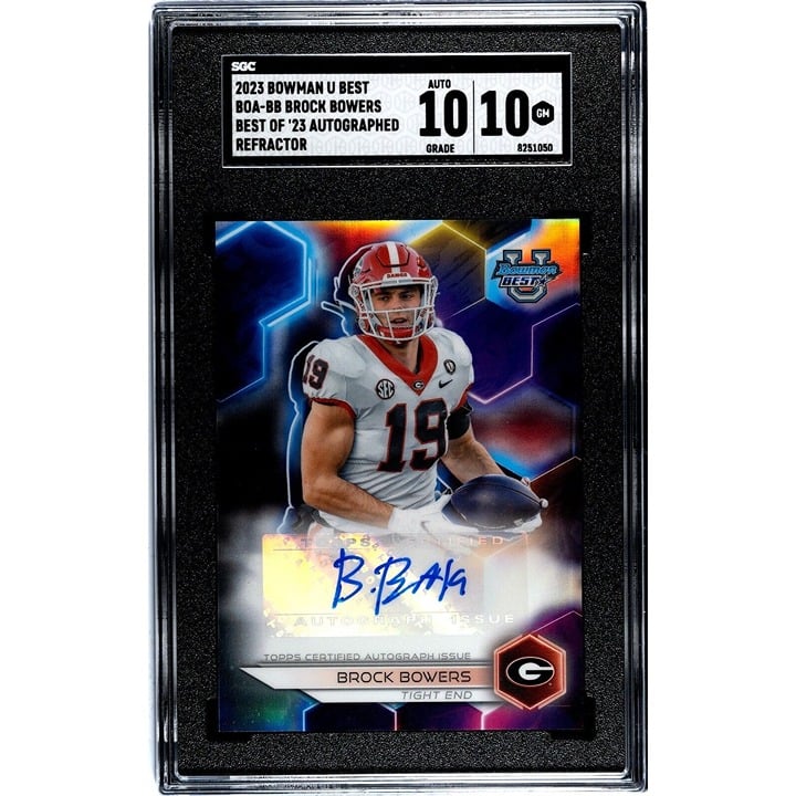 2023 Bowman U Best Of 23 Brock Bowers RC Autograph Refractor UGA Bulldogs SGC 10
