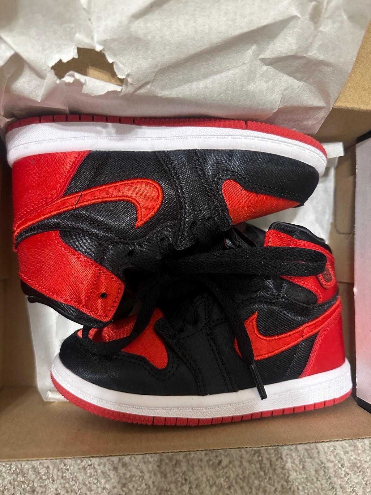 Satin Red and Black Jordan 1s Toddler