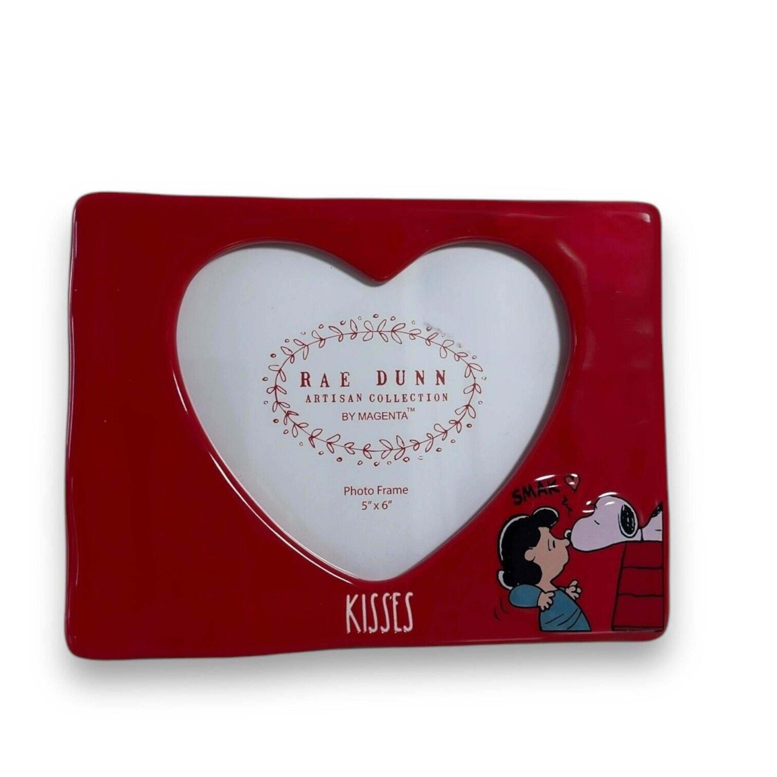Rae Dunn Photo Picture Frame Ceramic Snoopy Kiss Peanuts Valentines Love 5x6 New