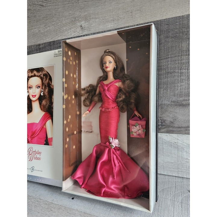 Mattel Birthday Wishes Barbie Collector In Box Brown Hair Cranberry Dress Purse