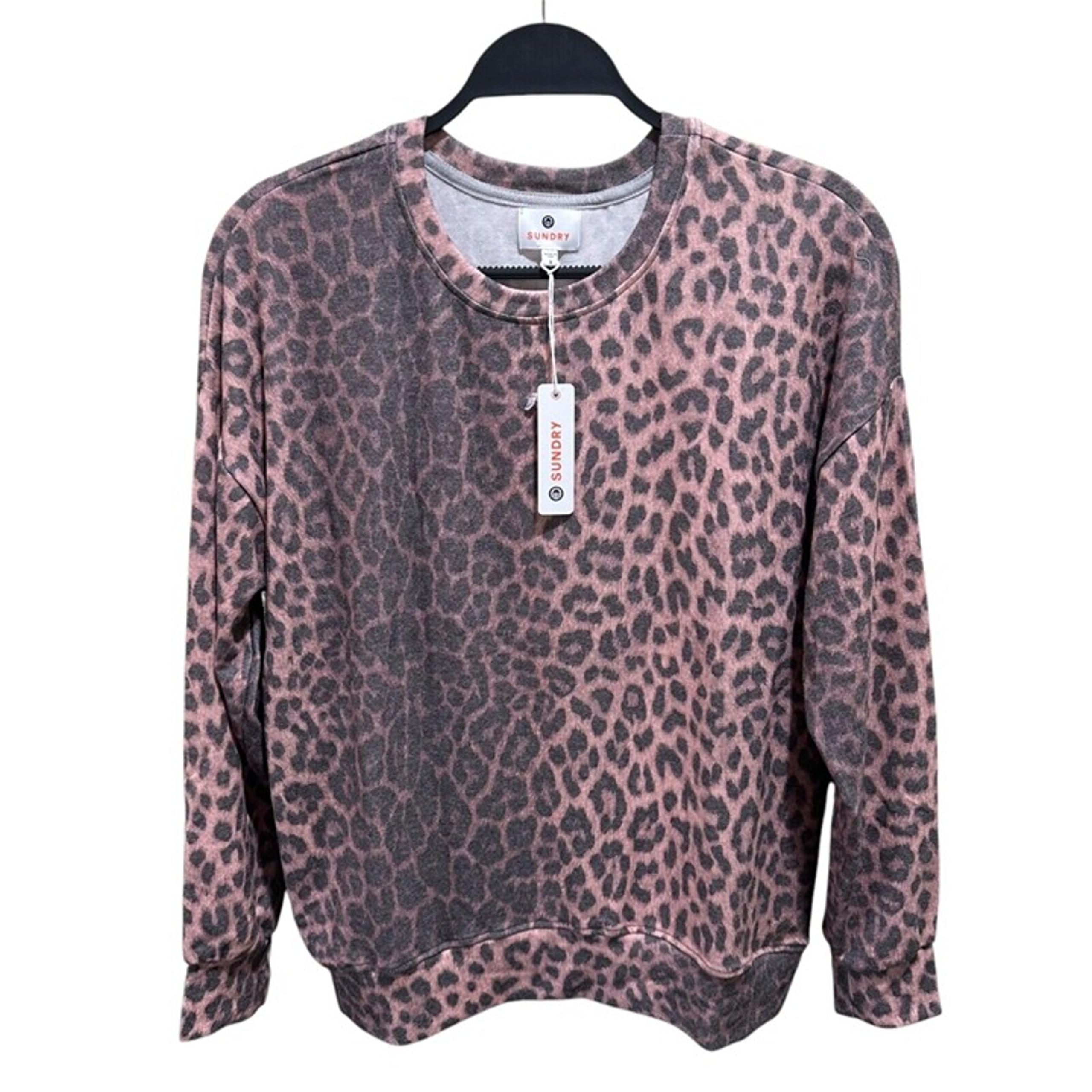 Sundry Size S (4-6) Pink Grey Animal Print Crew Neck Pullover Top NWT