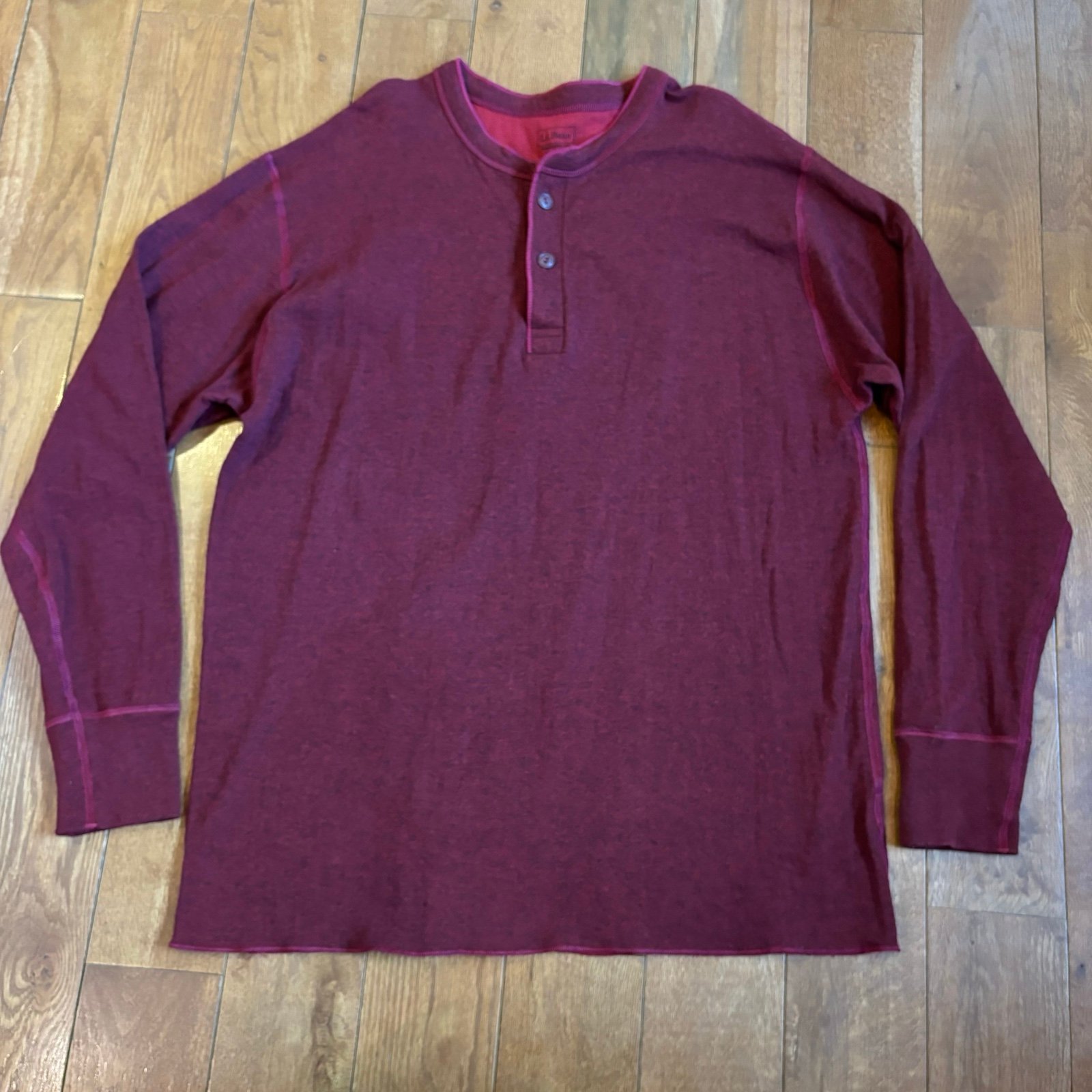 Mens LL Bean River Driver's Henley Shirt Wool Blend Maroon Red 166891 sz XL