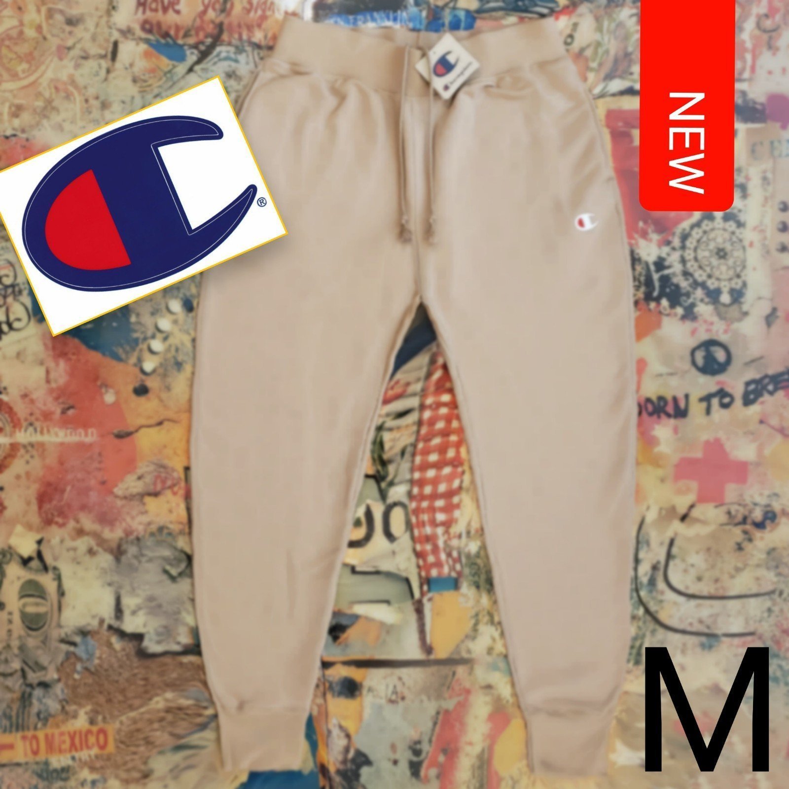 New Champion Mens Reverse Weave Fleece Khaki Joggers! M