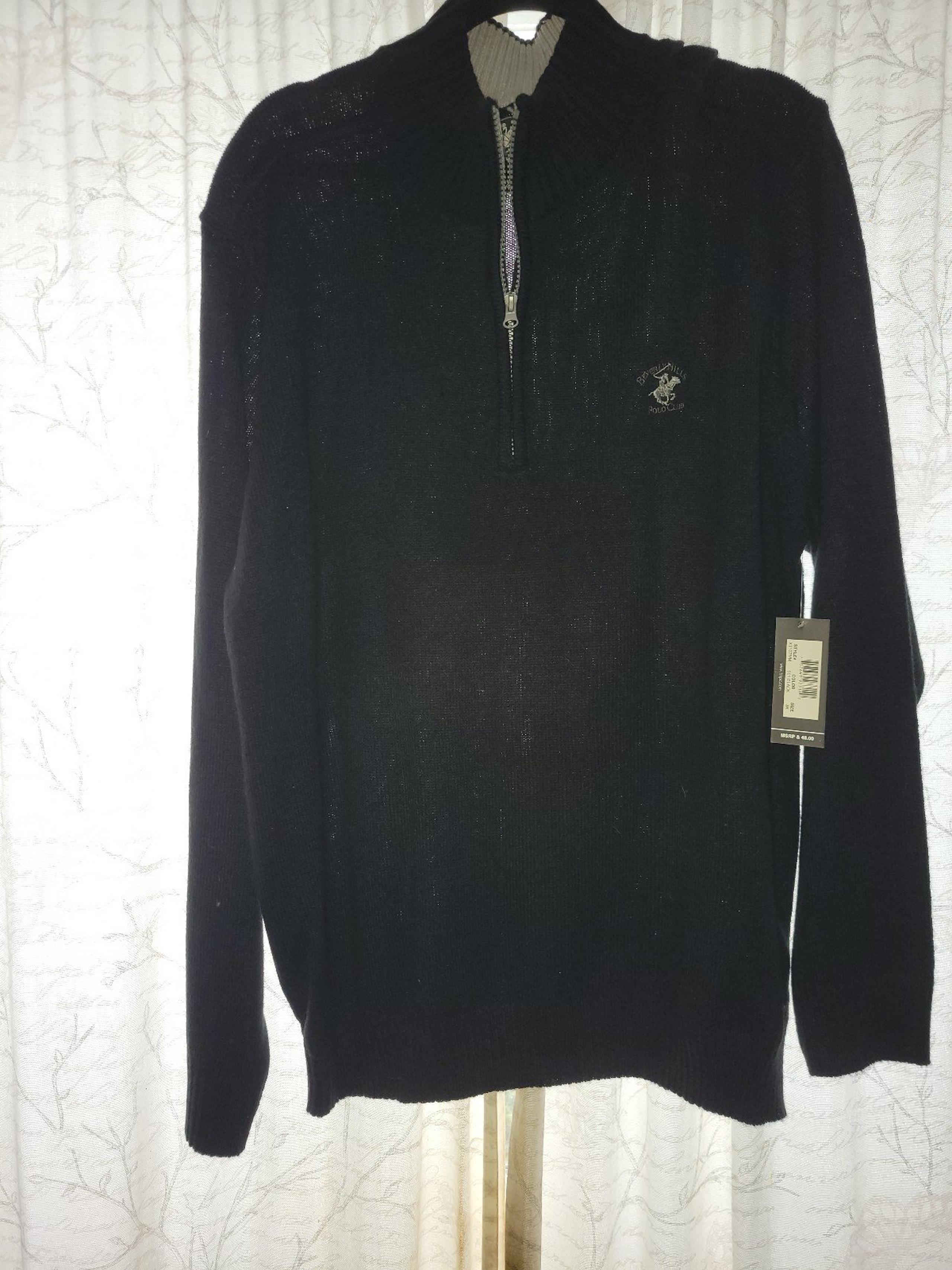 NWT BEVERLY HILLS POLO CLUB MEN'S 1/4 ZIP BLACK FLEECE SWEATER LOG SIZE 3X.