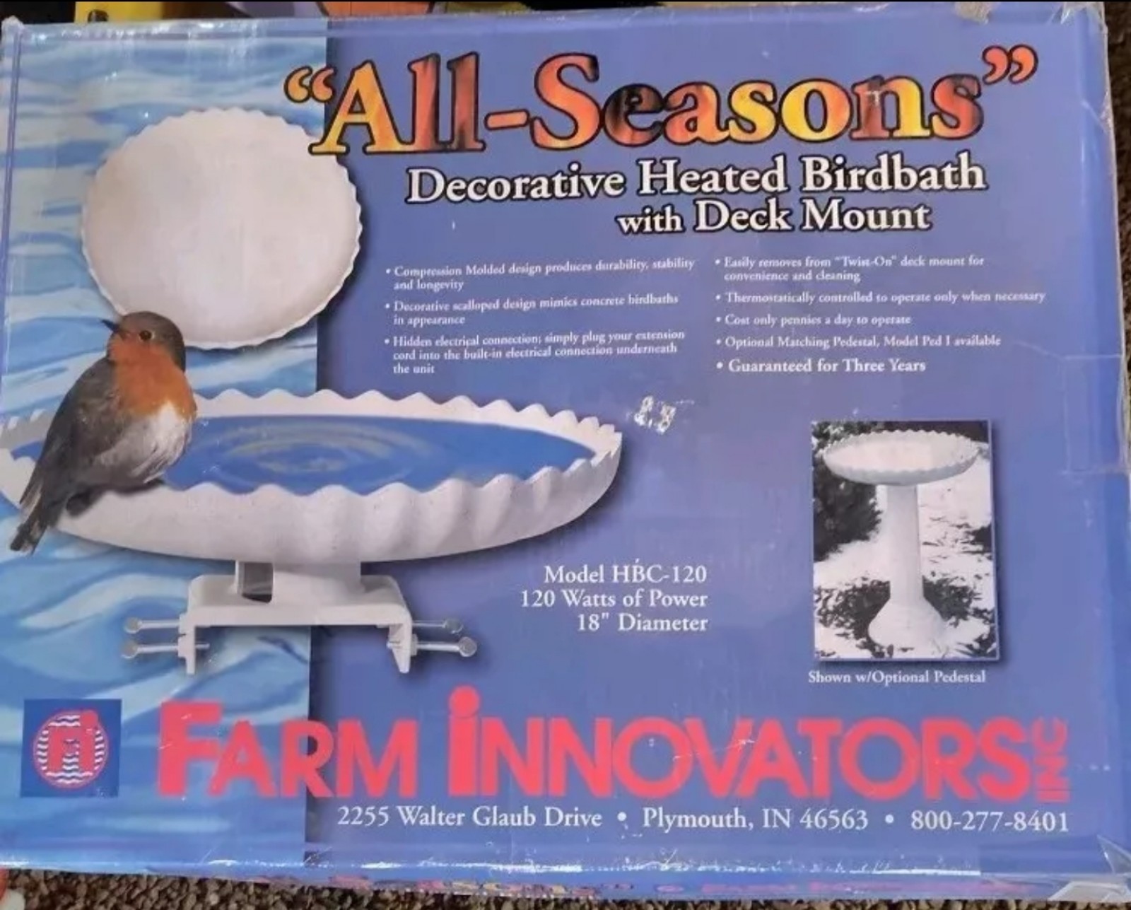 Heated Bird Bath Deck Mount Birdbath 120watts