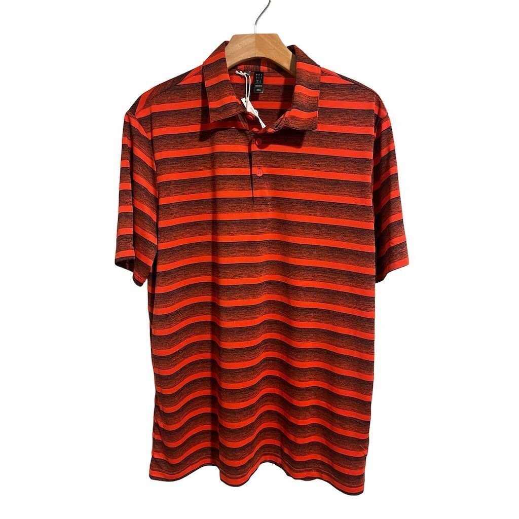Adidas Polo Shirt Men's Large Red Orange Striped Short Sleeve Golf Casual NEW