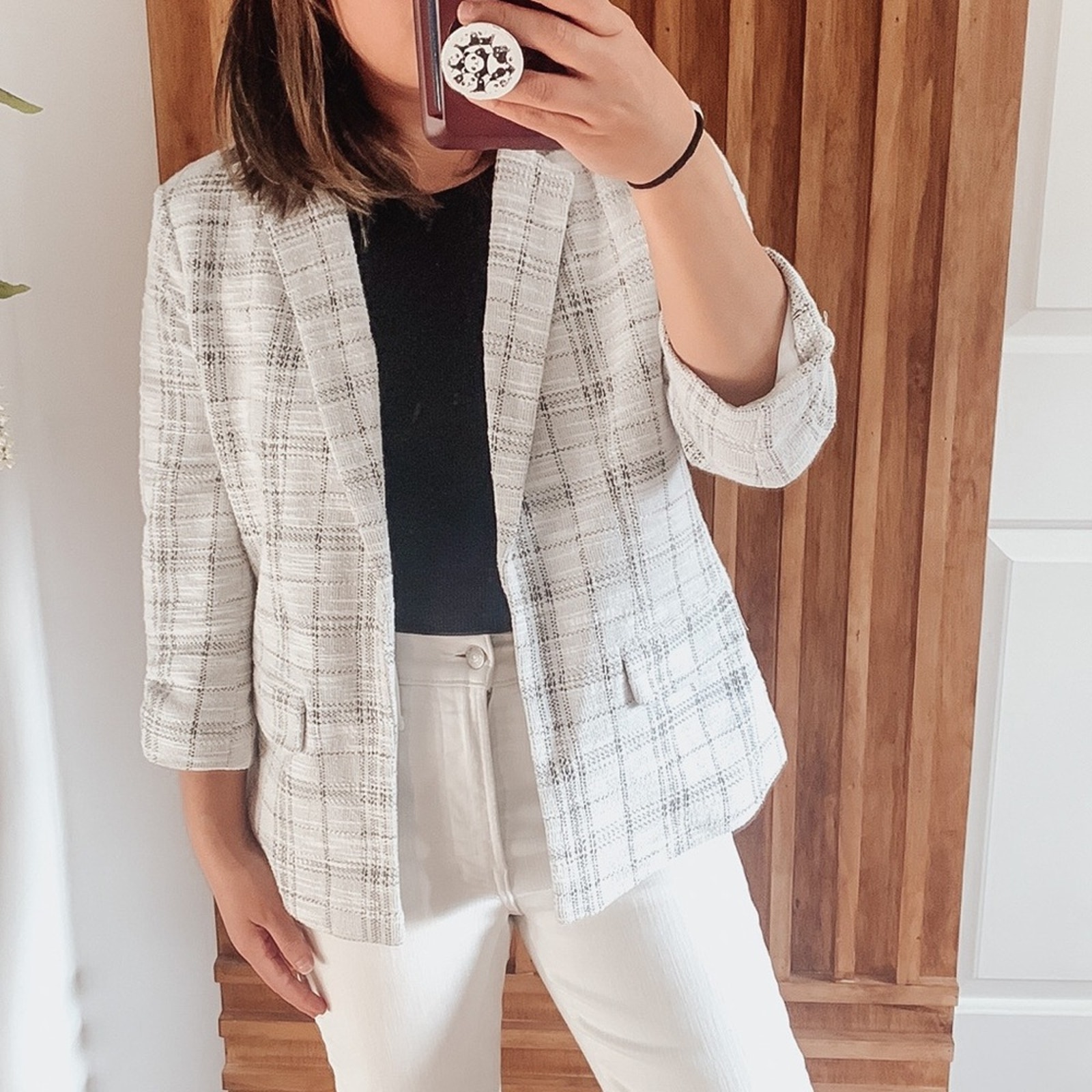 Elle 3/4 sleeve Open Front Tweed Blazer. Size S