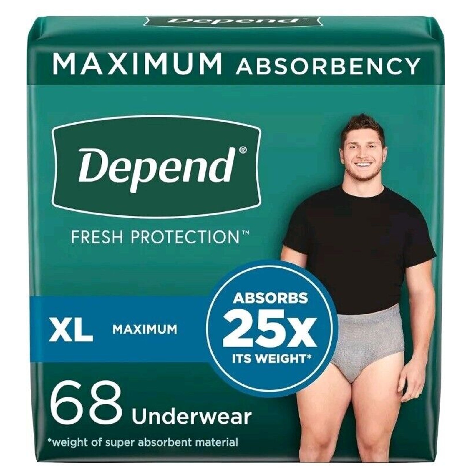 Depend Fresh Protection Adult Incontinence Underwear for Men XL 68 Ct Discreet