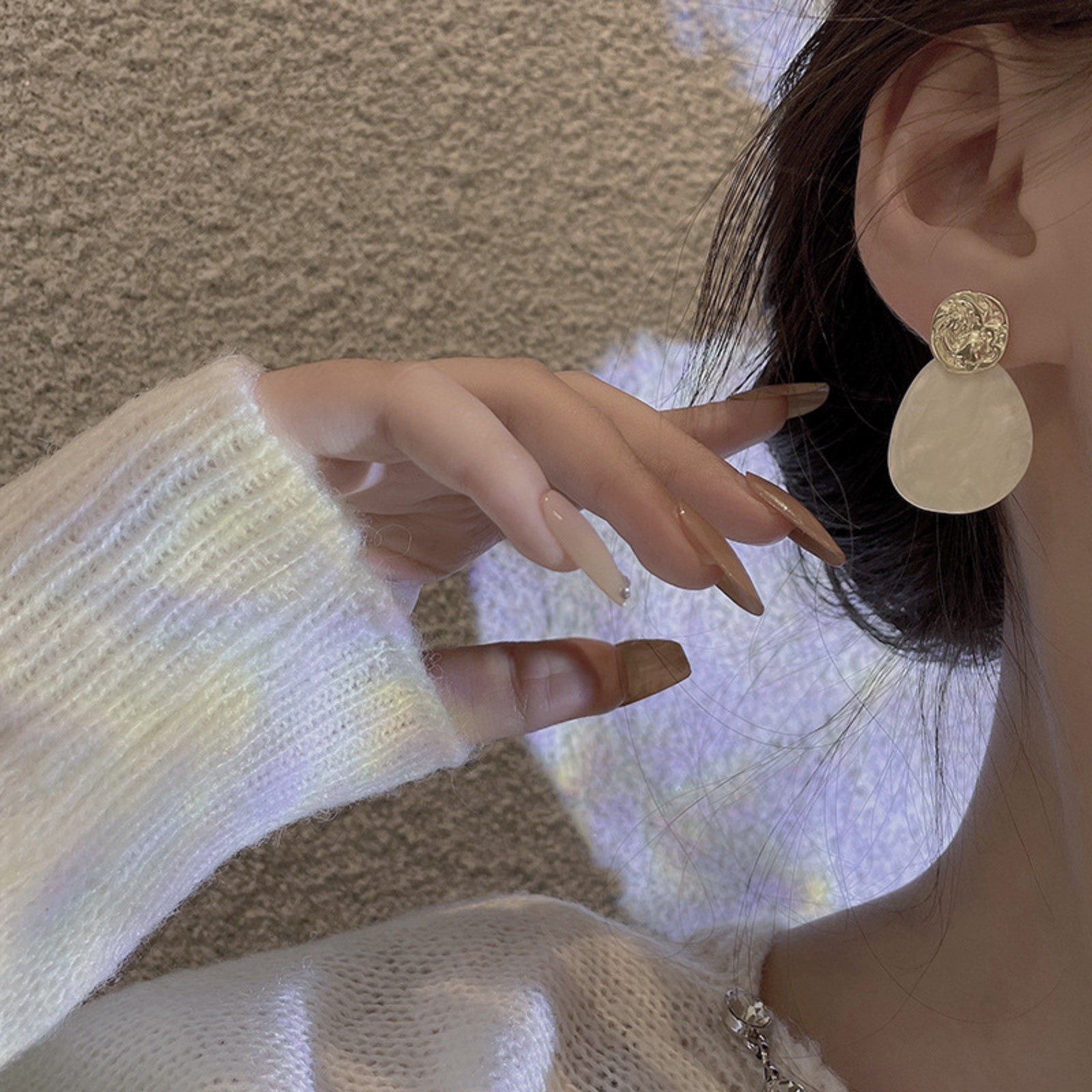 Silver needle irregular acrylic vintage earrings metal sequins