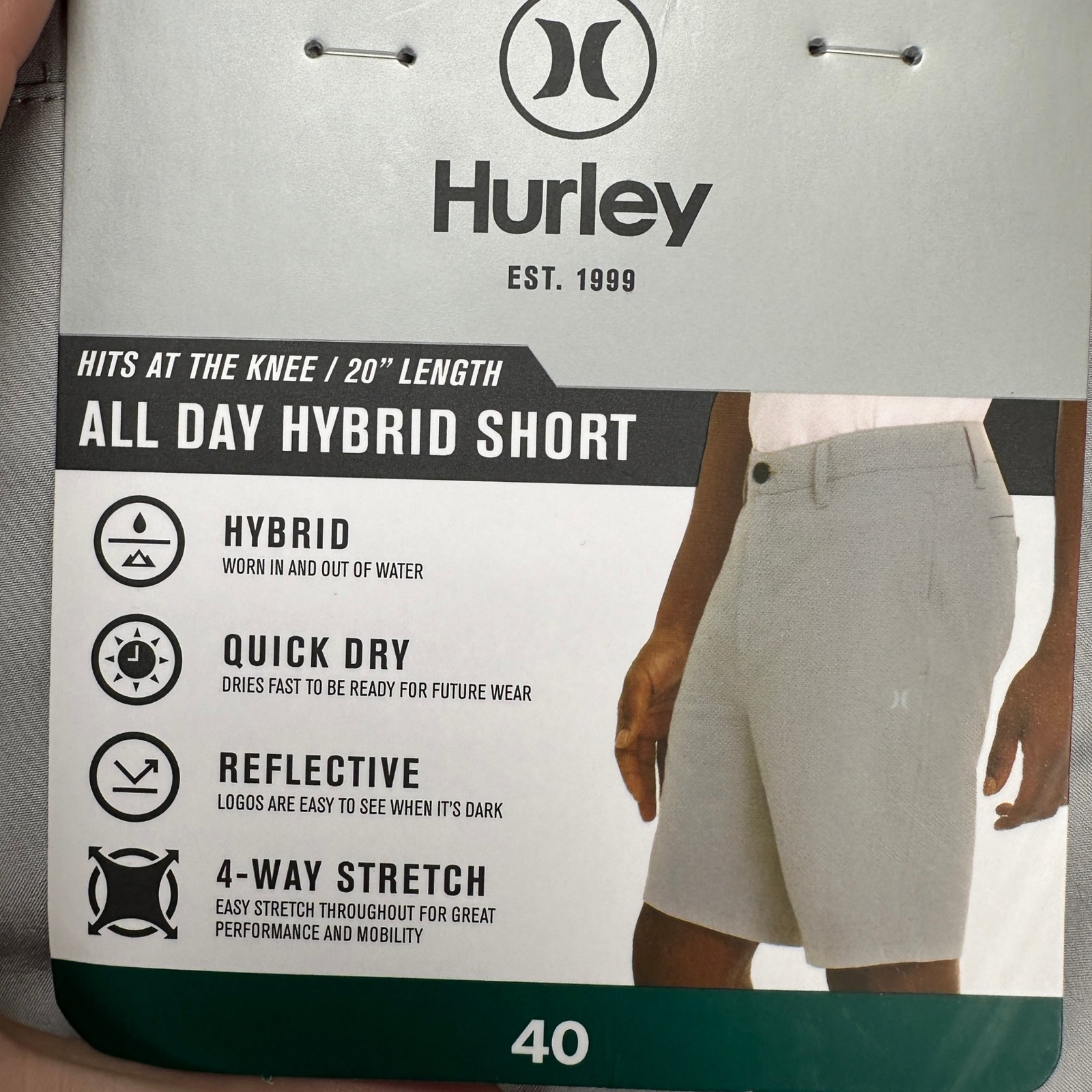 Hurley Mens All Day Hybrid Shorts 40 Grey Chino 4 Way Stretch Flat Front NEW