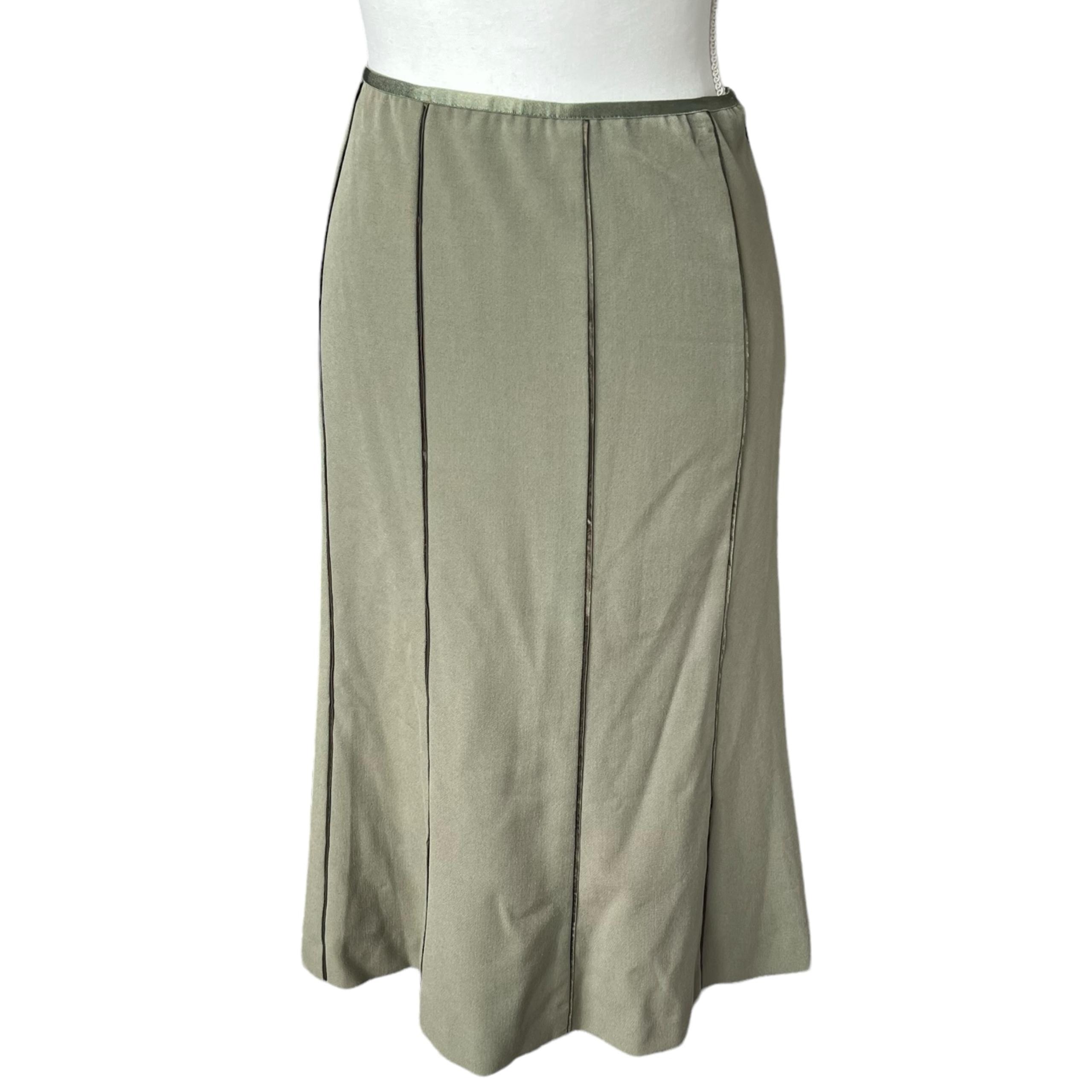 Sigrid Olsen sage green midi skirt stretchy waist swingy women size 10p 29”