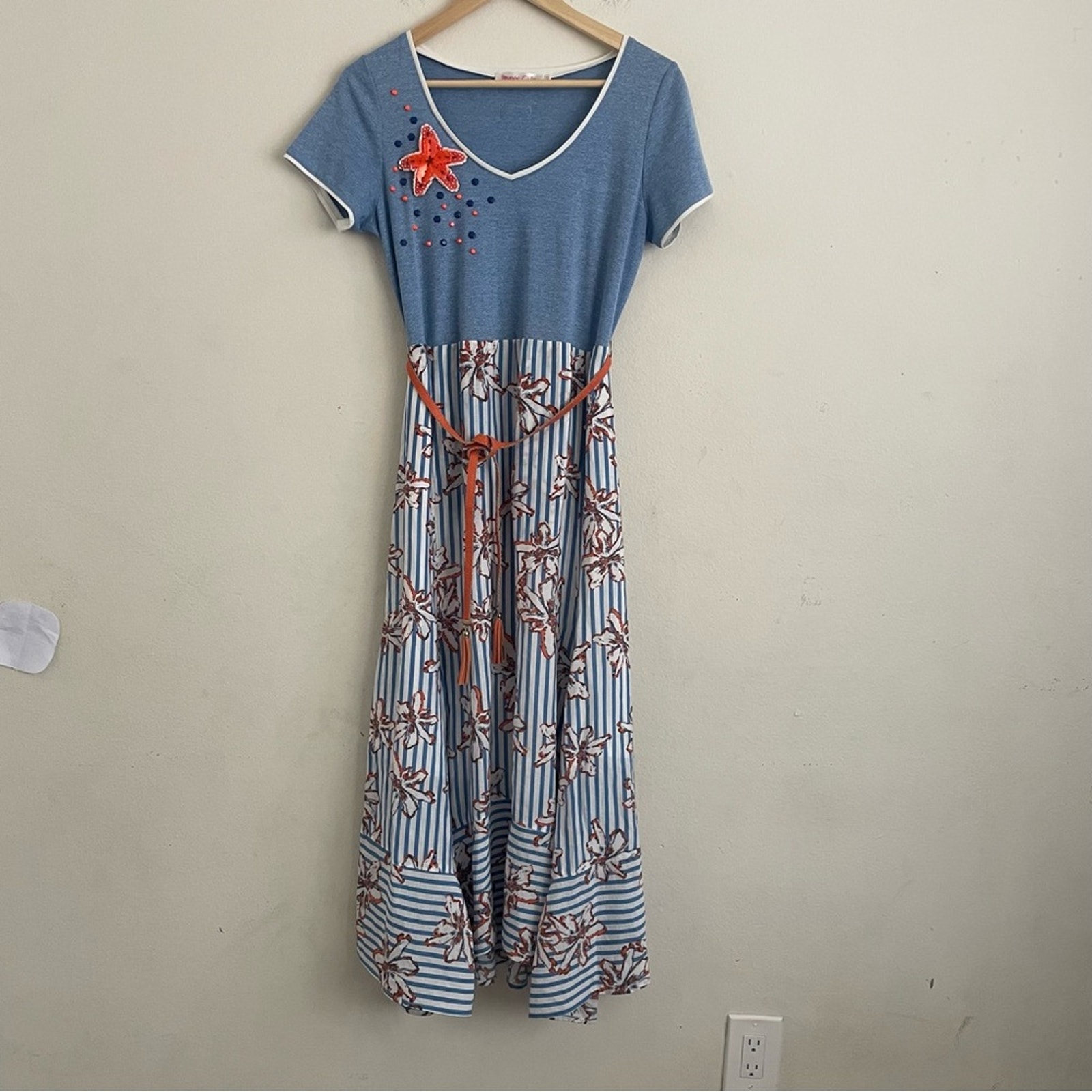 Poupee Chic Spanish Design Floral Dress Nautical Starfish Print, EU 42, US 10