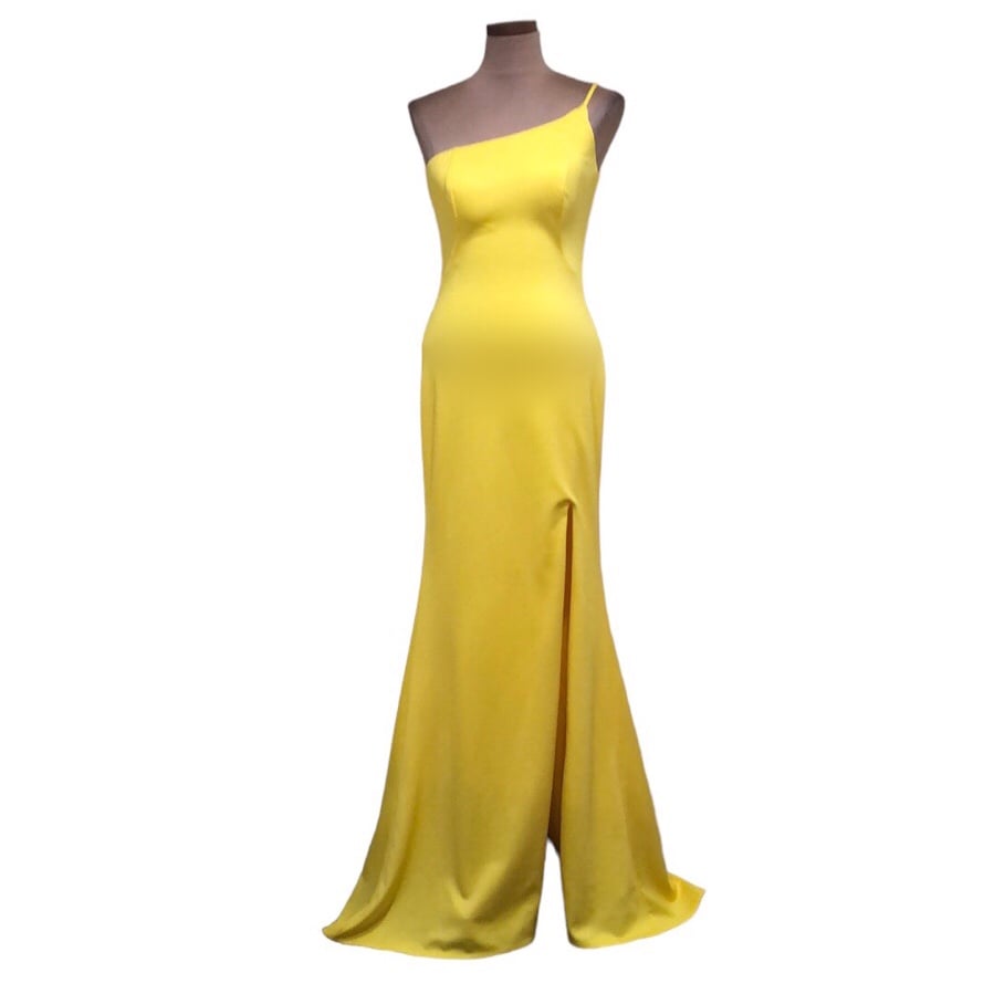 La Femme One Shoulder Maxi Dress Size 4 Yellow Formal Gown Style 28176