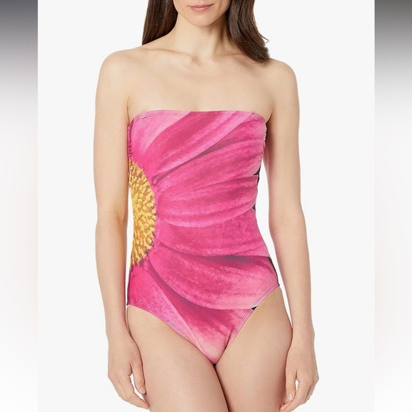Calvin Klein Pink Floral Strapless One Piece Swimsuit