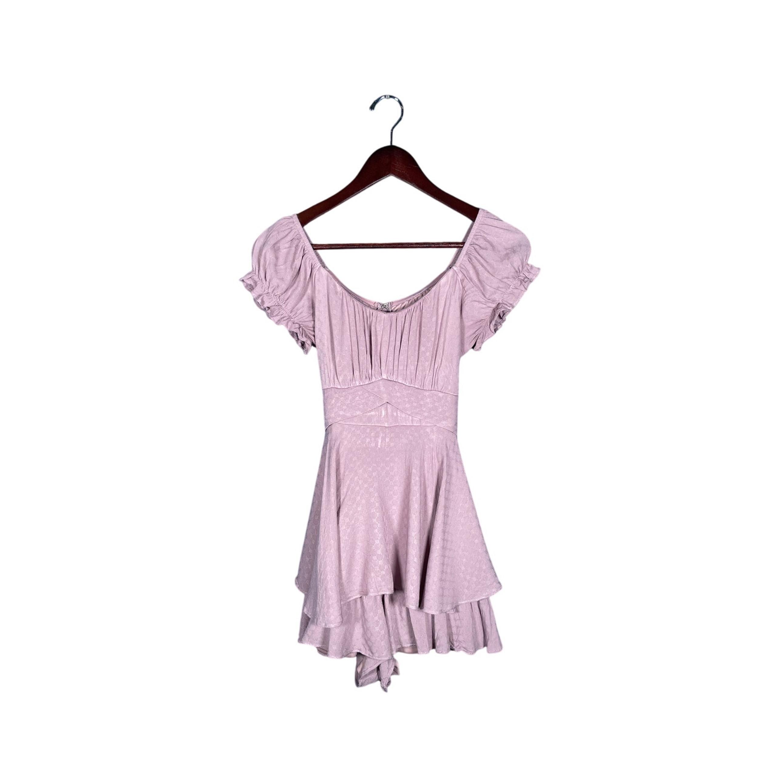 Altar’d State Haisley Romper Womens Medium Purple Ruffled Zips Ties Boho casual