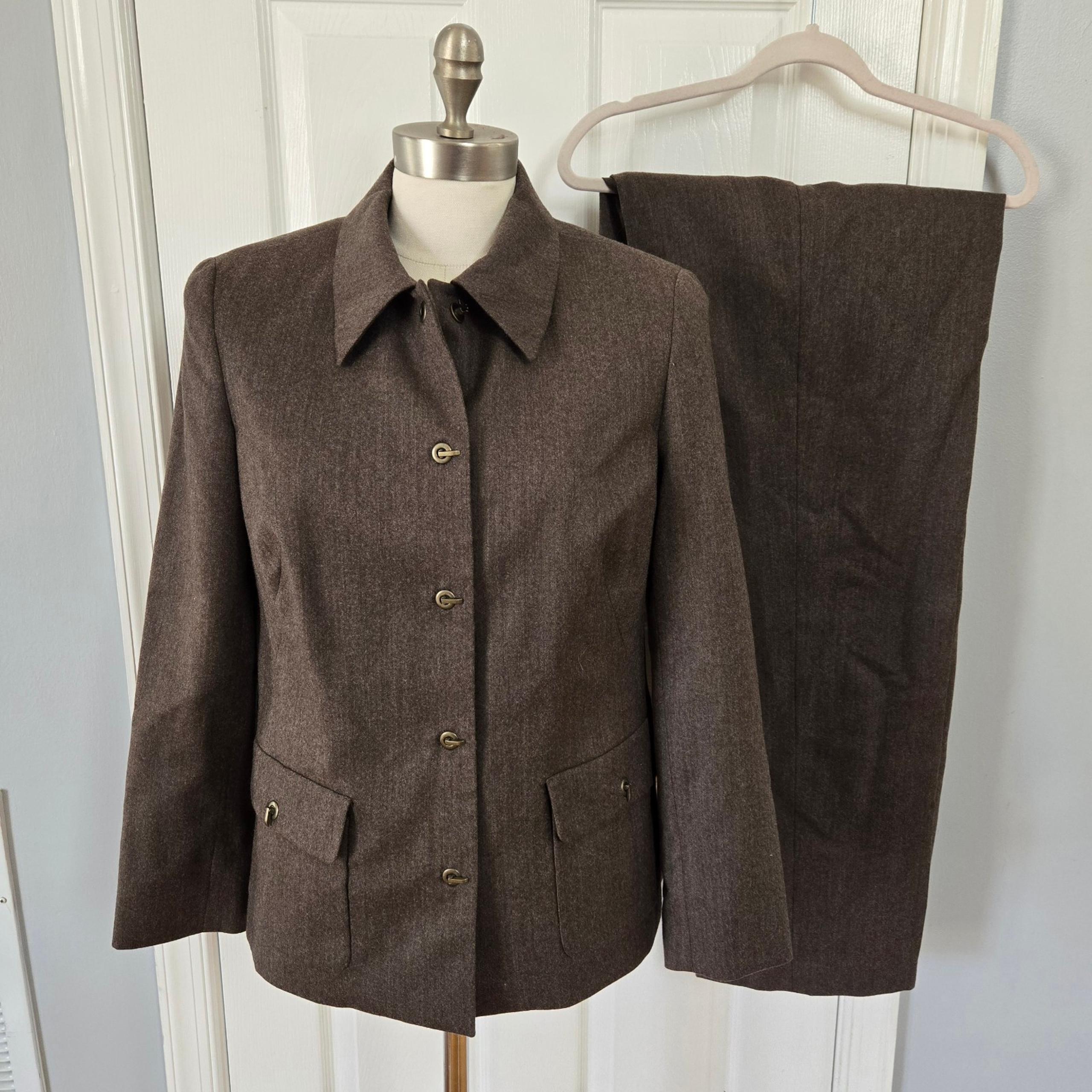 Talbots Brown Wool Blend Toggle Button Blazer & Pants Suit Set Size 8