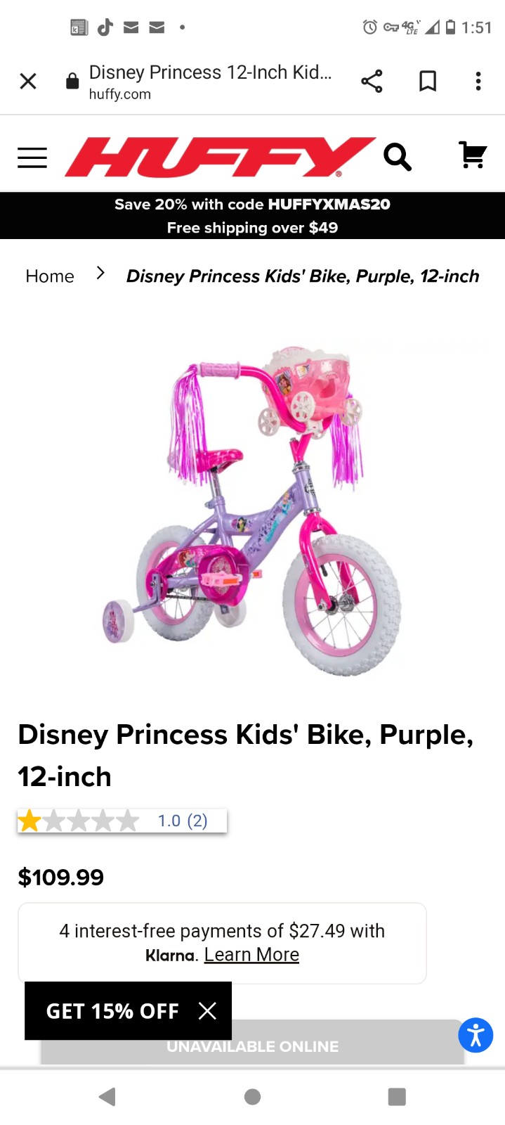 huffy 12 inch princess bike