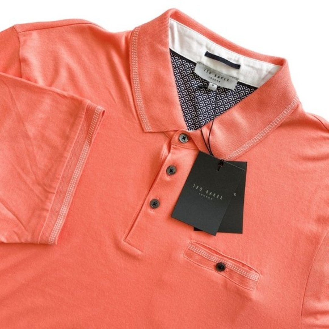 TED BAKER LONDON Orange/Coral NWT Tortilla Polo Birdseye Stripe Collar Size XXL