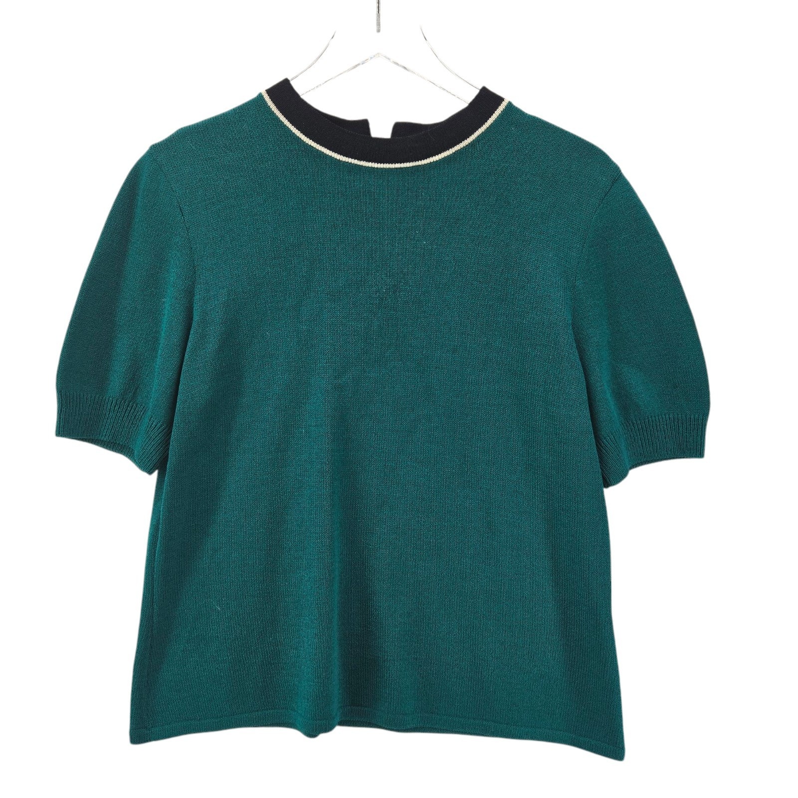 St John Collection Knit Sweater Womens Medium Short Sleeve Green Black Ivory