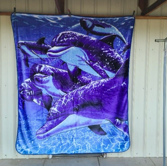 DOLPHINS DOLPHIN OCEAN WATER SEA QUEEN SIZE BLANKET BEDSPREAD