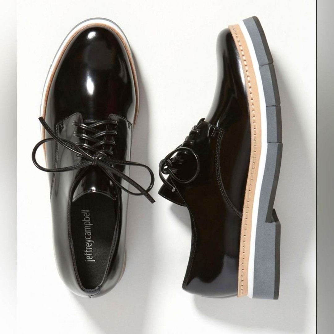 Jeffrey Campbell Anthropologie Platform Oxfords Patent Leather Black Size 7