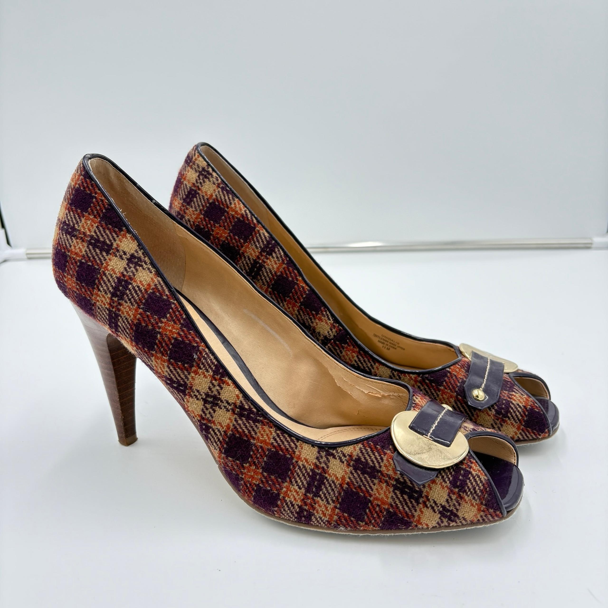 Unisa Plaid Tartan Preppy Dark Academia Vintage Style Heel Shoe Peep Toe Size 11
