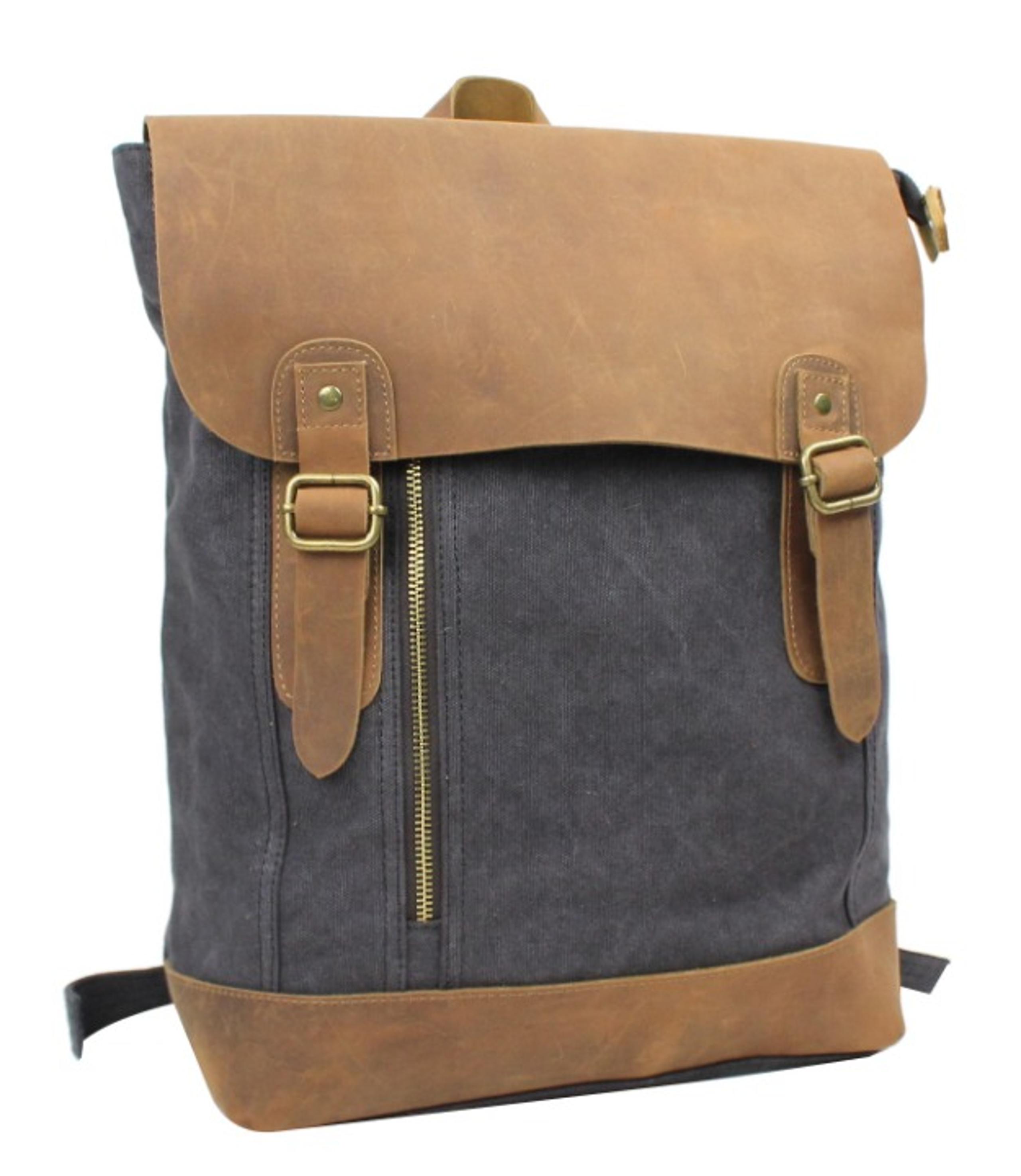 Cowhide Leather Canvas Backpack C20GRY
