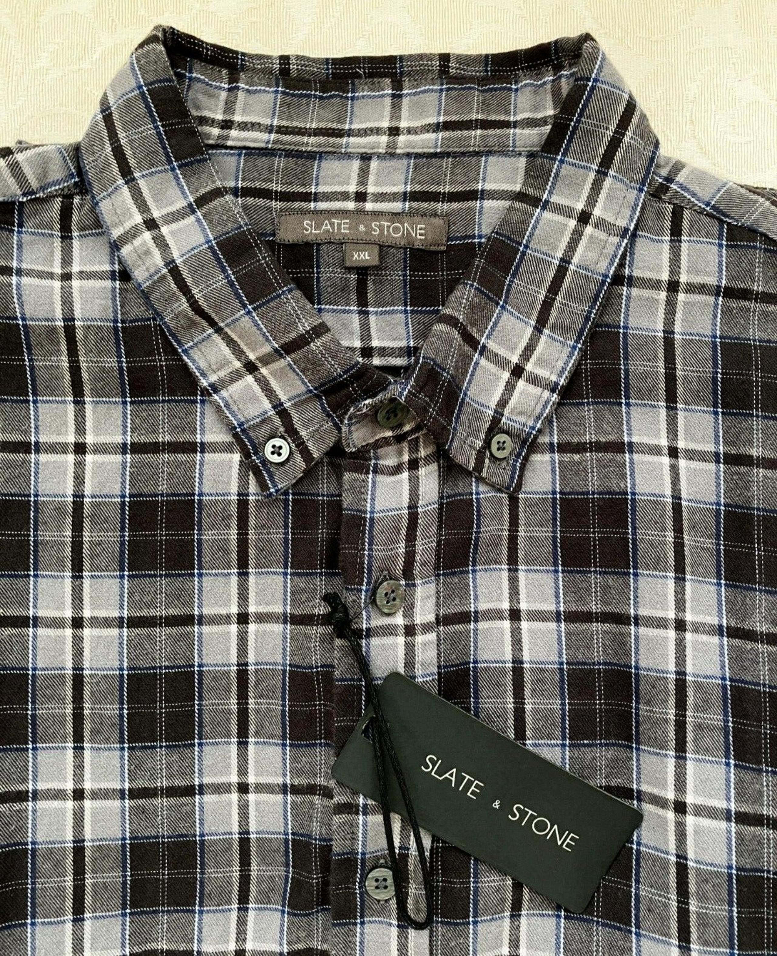 Slate & Stone Men's 2XL Shirt Charcoal Plaid Flannel Long Sleeve Button Down NWT