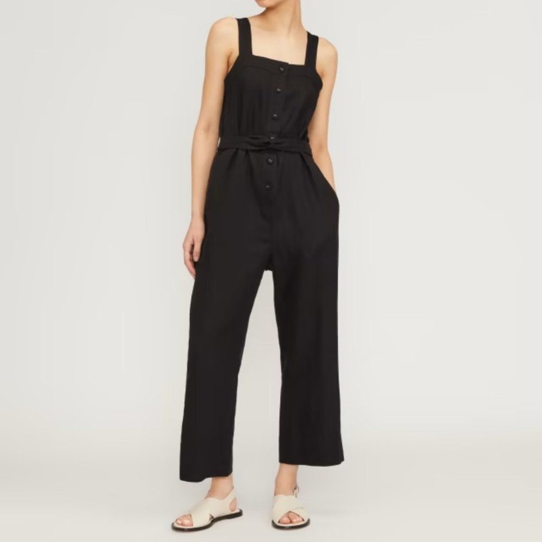 Everlane The Linen Straight Leg Jumpsuit Washed Black 2