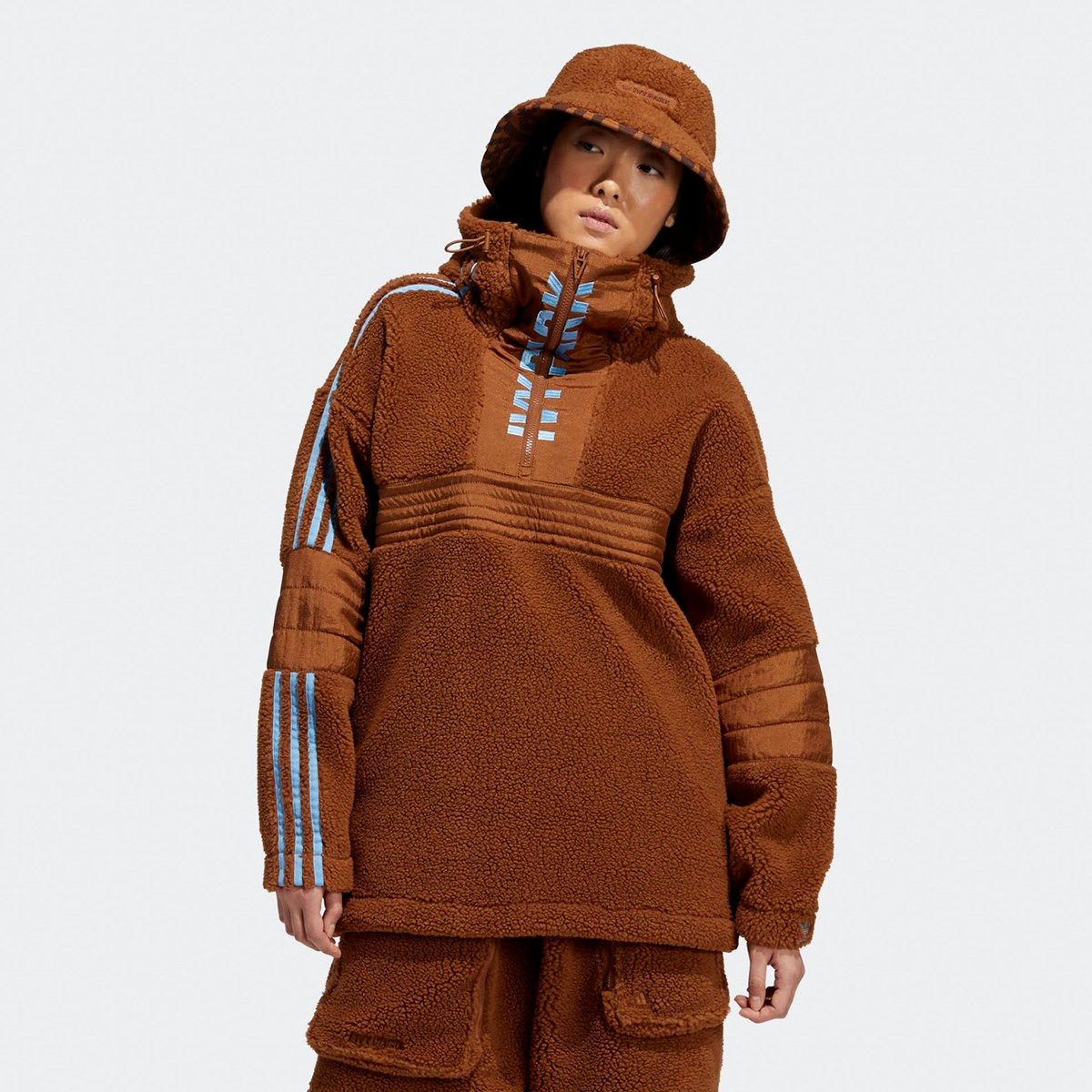 Adidas x Ivy Park Brown Branded Teddy Half-Zip Jacket M