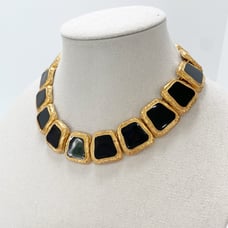 Anne Klein Gold Tone Black Enamel Byzantine Couture Statement Necklace