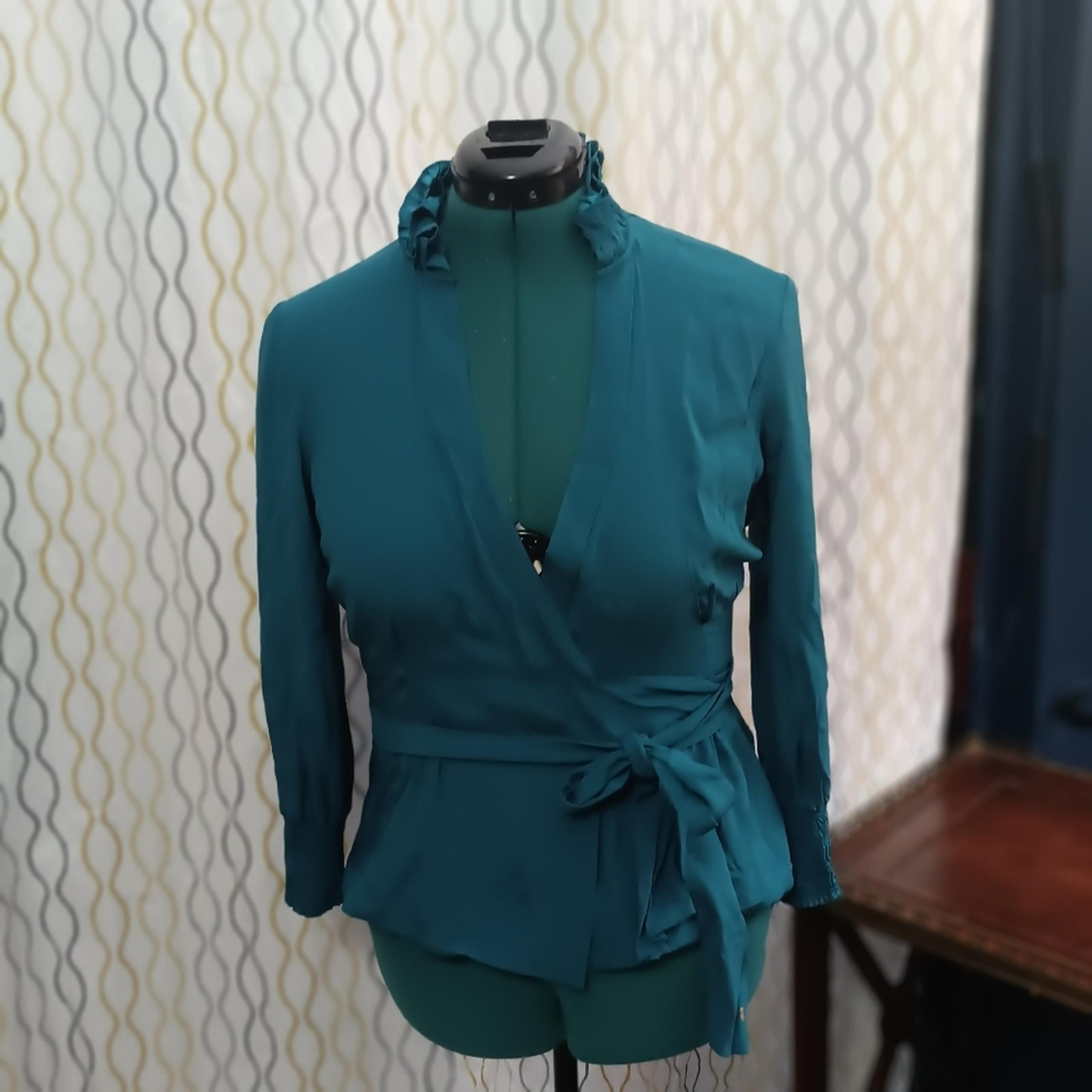 Diane Von Furstenberg Women’s Silk Graciela Blouse in Teal , 8,  3/4 Sleeve