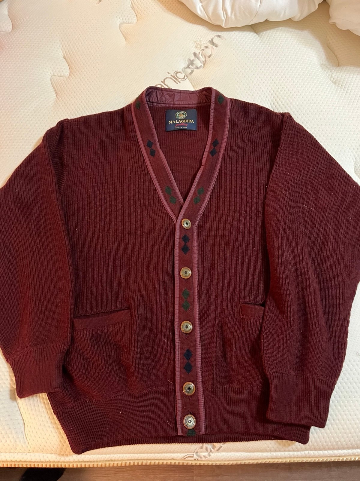 Vintage MALAGRIDA Yachting made in Italy wool blend knit cardigan sweater