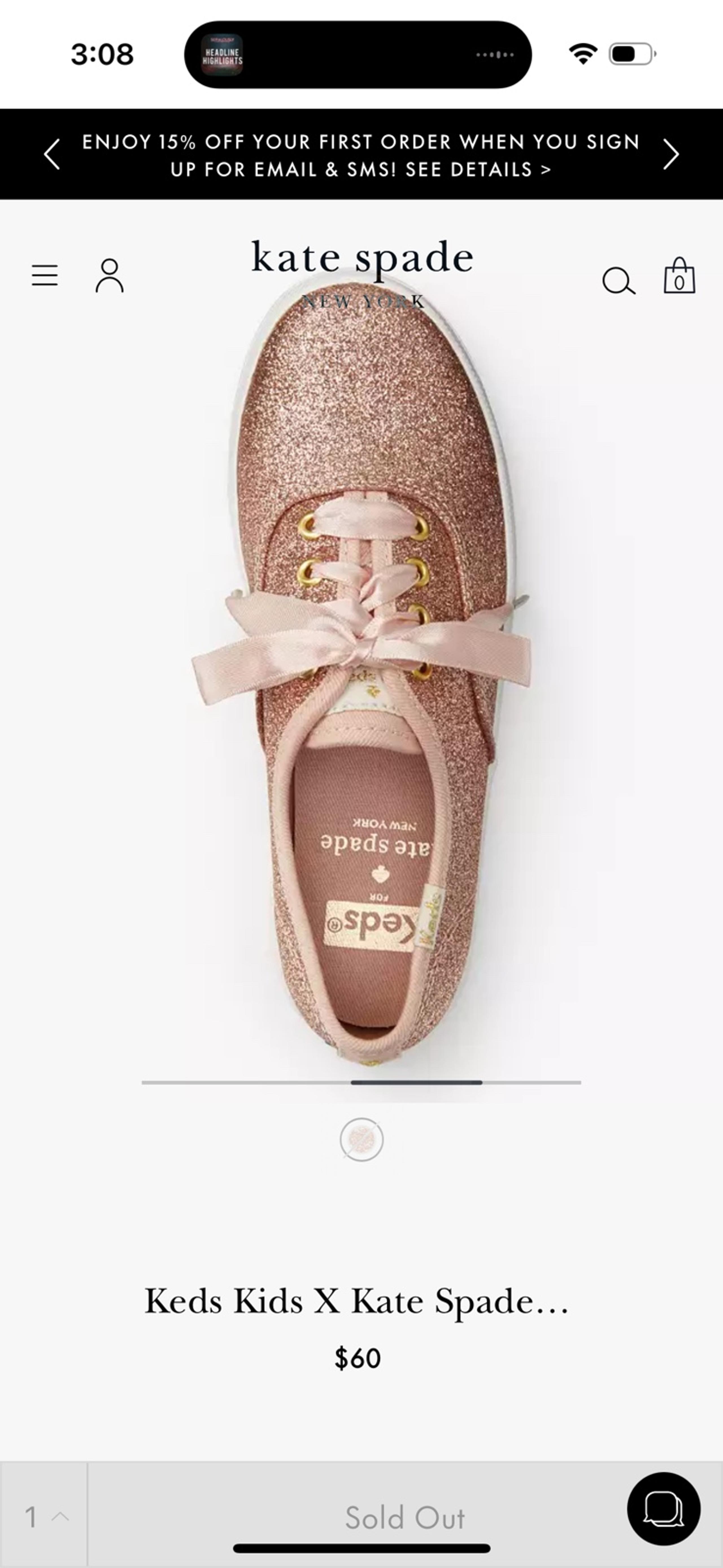 NWOT Kate Spade x Keds Girls Rose Gold Glitter Shoes Size 4.5