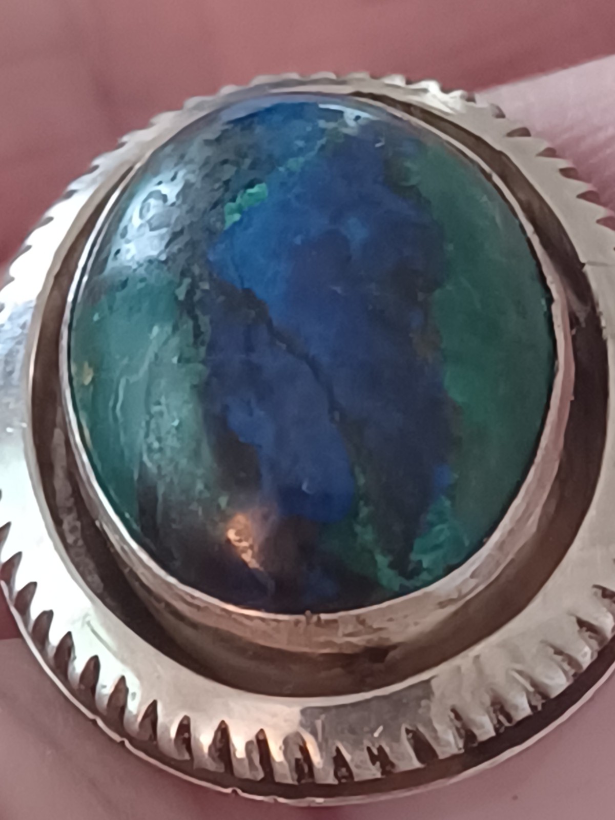 Vtg.NATIVE WILLIAM J. JOHNSON - sterling silver unique edge lapis ring- sz5