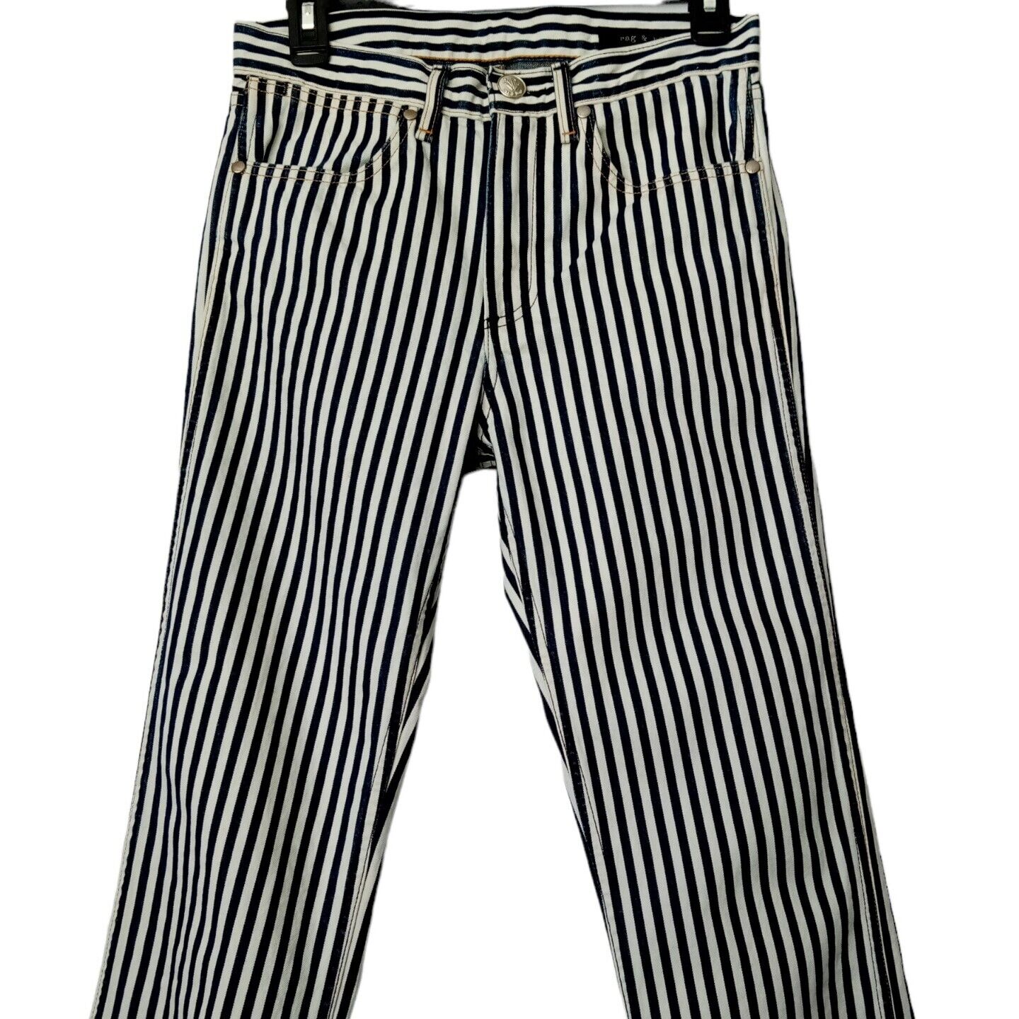 Rag & Bone Jeans sz 25 Cut-18878 Indigo Stripe Cotton Made USA Hemmed to 27