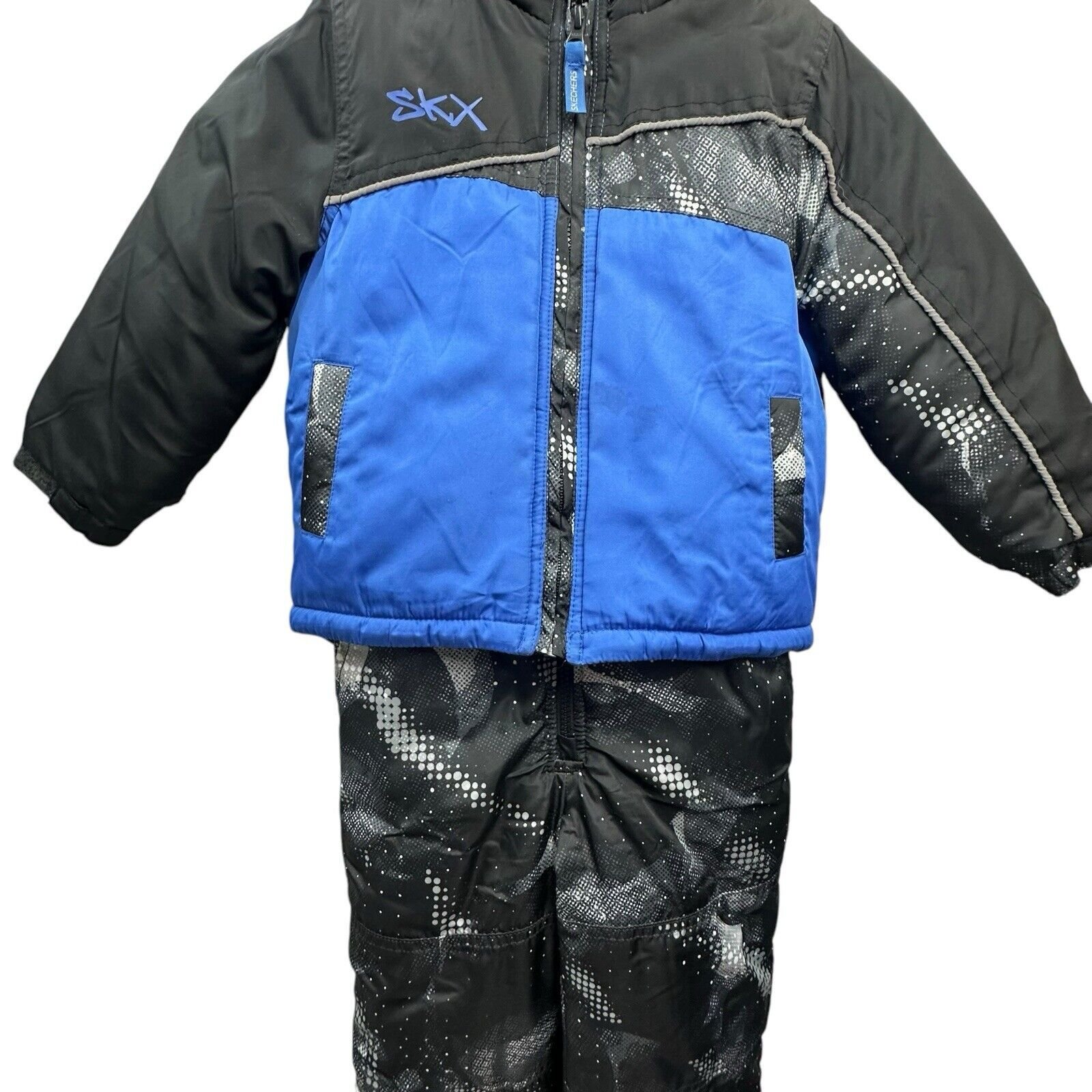 Skechers Boys Toddler Blue and Black Snow bibs Size 4T Overalls Pants Jacket
