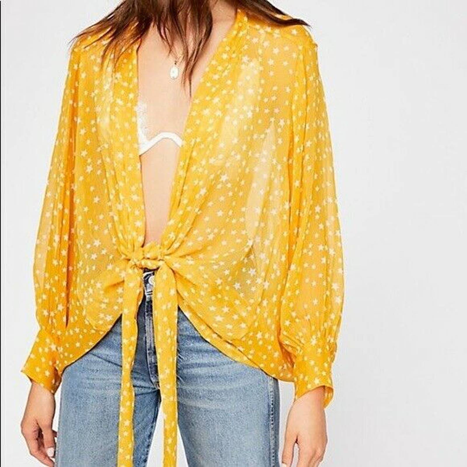 Free People Star Gazed Kimono Blouse Top