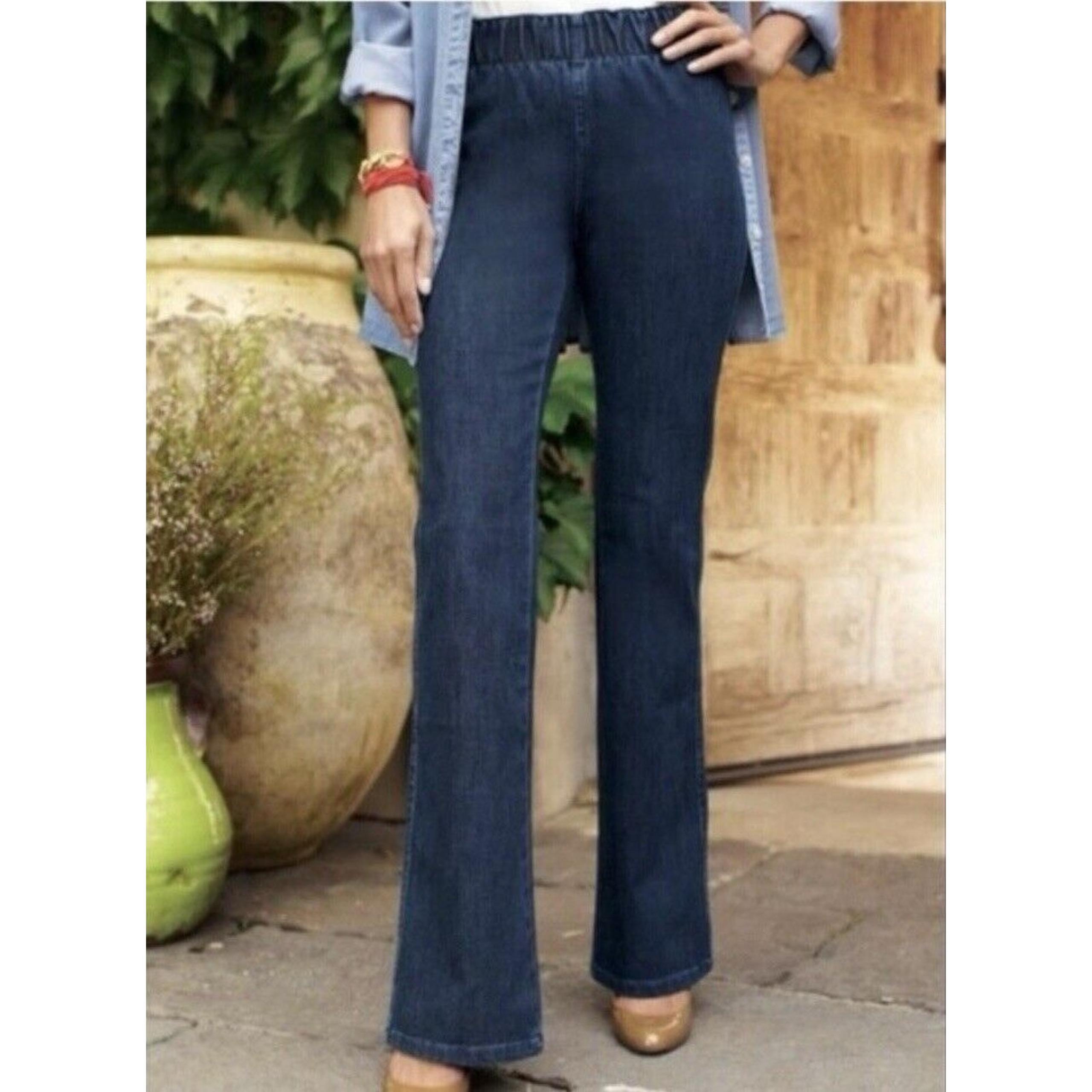Soft Surroundings Size S Jeans Pull On Flare High Rise Women's Dark Wash Stretch