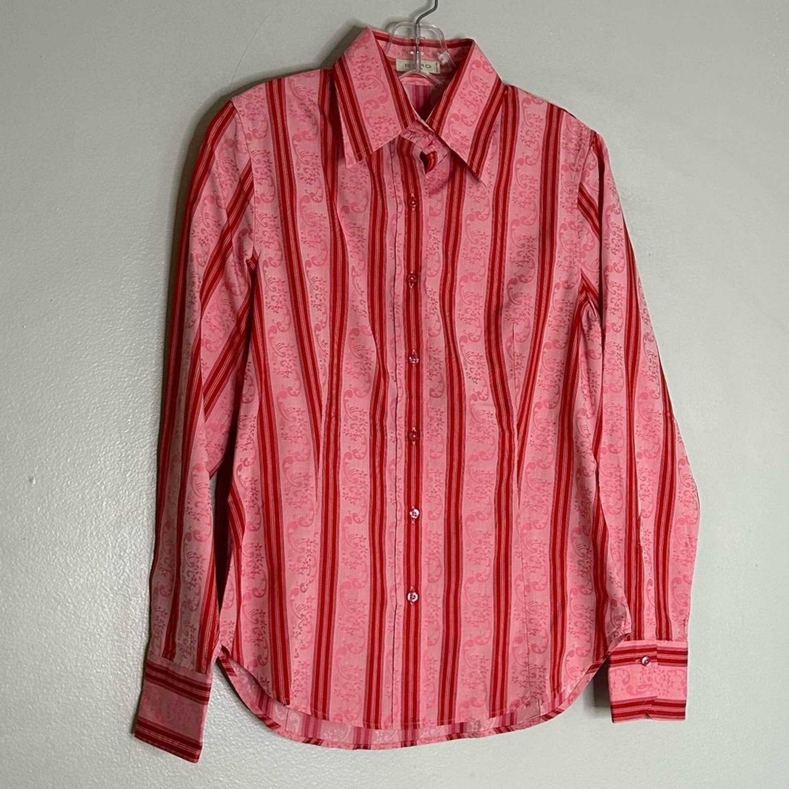 ETRO Paisley Stripe Pink Red Taliored fit long sleeve button down shirt women’s