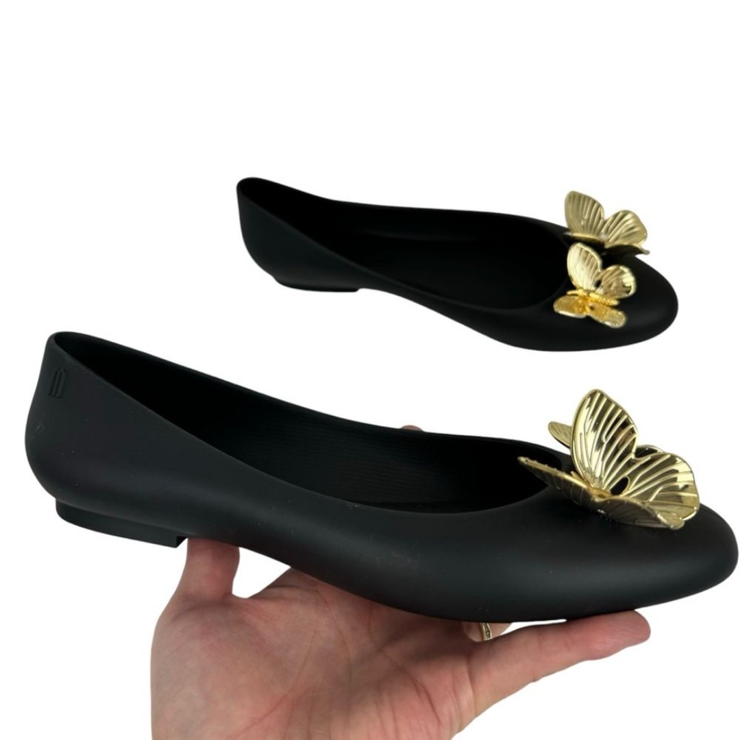 Melissa Doll XIX Ballerina Flats Ballet Slip On Cap-toe Metallic Butterfly Black
