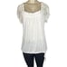 Decree L Cream Heather Shirred Scoop Neck Drawstring Hem Short Lace Sleeve Top