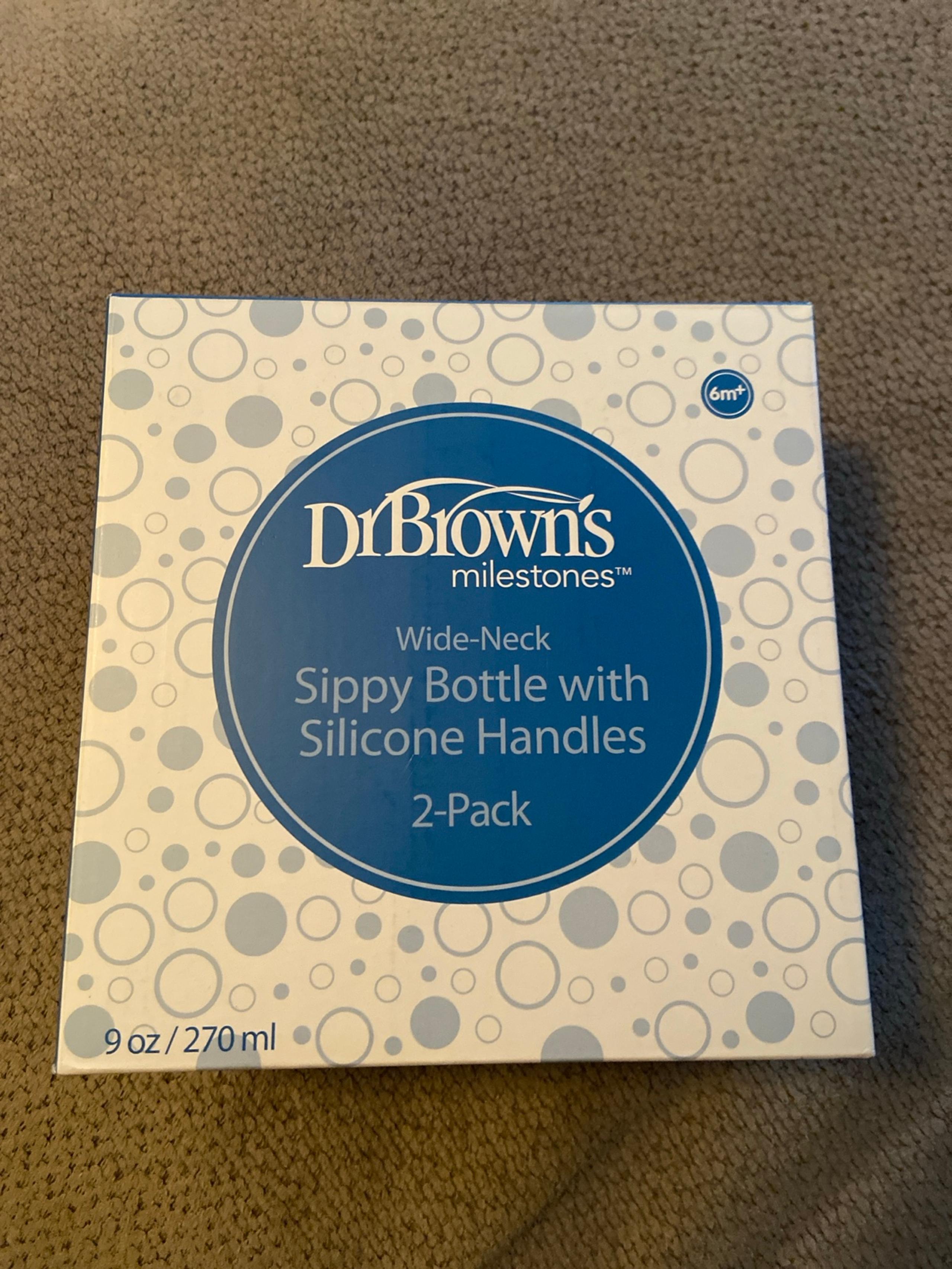 NWT Dr Brown Wide-Neck Sippy Bottle with Silicone Handles 2-Pack