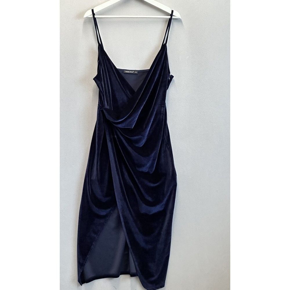 Double Crazy Women's Sz XL Blue Velvet Wrap V Neck Bodycon Dress
