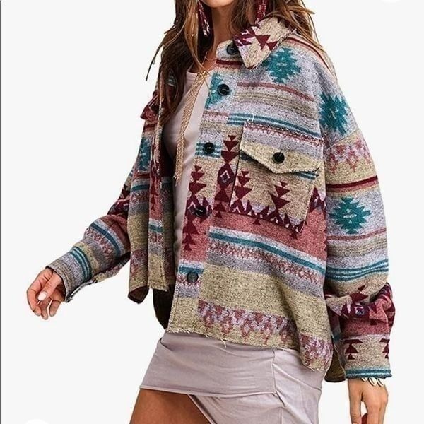 NEW Geometric Wool Blend Shacket Jacket