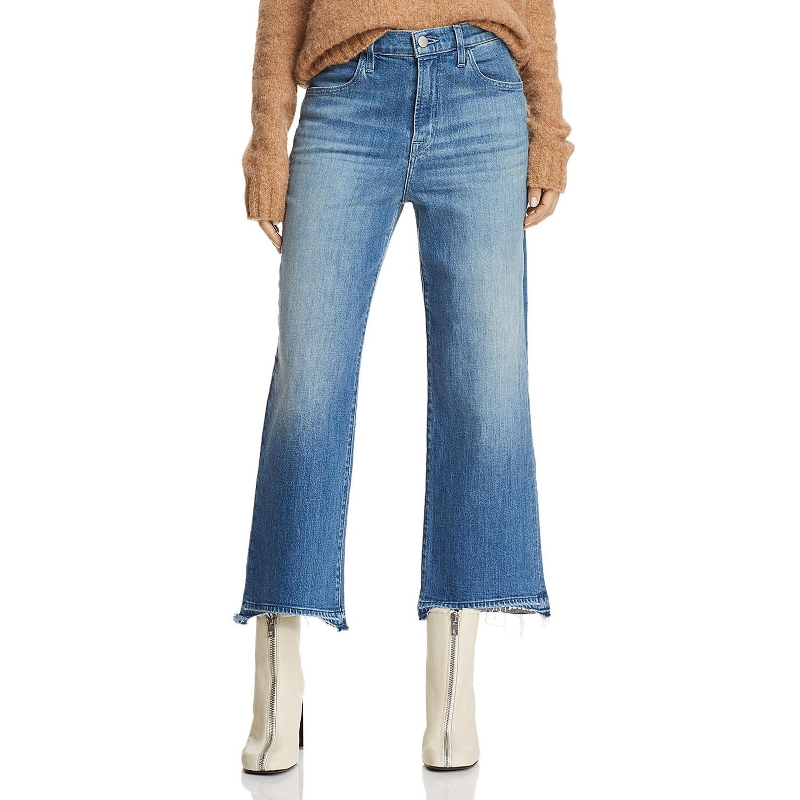 J. Brand Joan Crop Jeans Women's 27 High Rise Wide Leg Raw Hem Stretch Denim